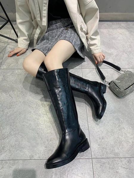 boots women long chain side open stacked heels thigh high black the-knee