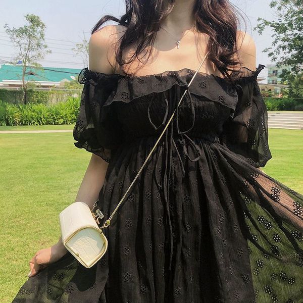 casual dresses puff sleeve black women square collar elegant evening party gothic for females korean style summer kgmr, Black;gray
casual dresses puff sleeve black women square collar elegant evening party gothic for females korean style summer kgmr, Black;gray