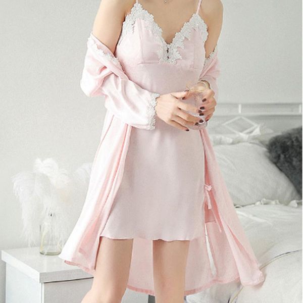 women's sleepwear autumn women long sleeve silk nightgown set temptation robe nightdress two piece lady cute sleepshirts, Black;red
women's sleepwear autumn women long sleeve silk nightgown set temptation robe nightdress two piece lady cute sleepshirts, Black;red