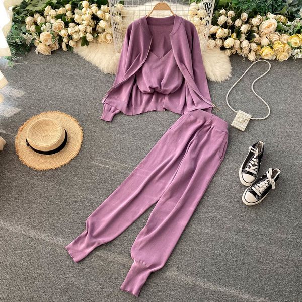 korean knitted cardigan casual chain camisole three-piece women's high waist casual trousers 3 piece sets womens outfits 210420, White
korean knitted cardigan casual chain camisole three-piece women's high waist casual trousers 3 piece sets womens outfits 210420, White