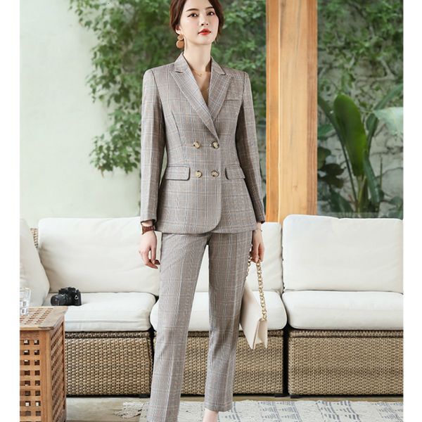 women's two piece pants winter new business professional suit temperament double-breasted plaid jacket female slim two-piece set c, White
women's two piece pants winter new business professional suit temperament double-breasted plaid jacket female slim two-piece set c, White