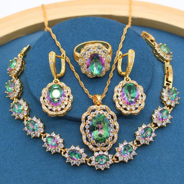 earrings & necklace rainbow stones gold color jewelry sets for women gift bracelet ring party birthday, Silver
earrings & necklace rainbow stones gold color jewelry sets for women gift bracelet ring party birthday, Silver