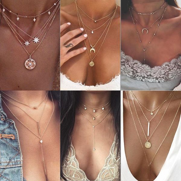 pendant necklaces bohemian fashion delicate geometric crystal tassel rhinestone star multilayer gold necklace women christmas gifts, Silver
pendant necklaces bohemian fashion delicate geometric crystal tassel rhinestone star multilayer gold necklace women christmas gifts, Silver
