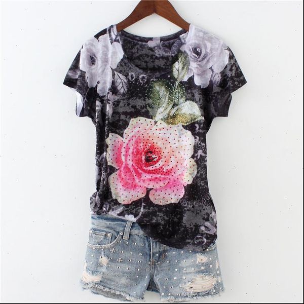 fashion drilling rose double print womens arrival short sleeve silk cotton thin 5xl, White
fashion drilling rose double print womens arrival short sleeve silk cotton thin 5xl, White