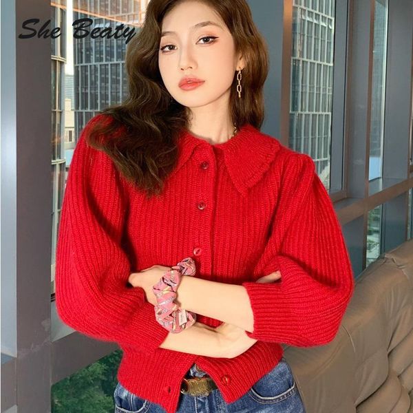 women's knits & tees she beaty outwear 2021 autumn winter clothes turn-down collar single breasted puff sleeve red knitted sweater card, White
women's knits & tees she beaty outwear 2021 autumn winter clothes turn-down collar single breasted puff sleeve red knitted sweater card, White
