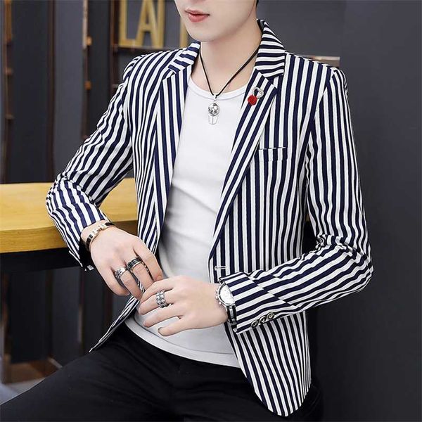 summer suit male casual korean style trendy slim striped student small suit jacket hair stylist single 211120, White;black
summer suit male casual korean style trendy slim striped student small suit jacket hair stylist single 211120, White;black