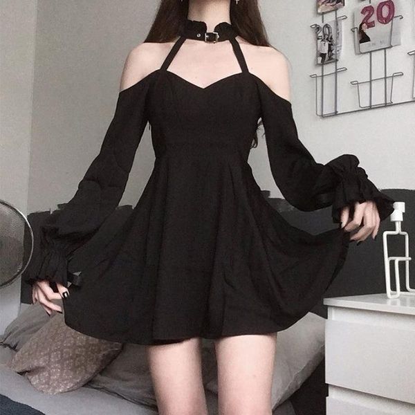 casual dresses fall fashion girl gothic dress party solid color long sleeve woman a-line halter black female y2k, Black;gray
casual dresses fall fashion girl gothic dress party solid color long sleeve woman a-line halter black female y2k, Black;gray