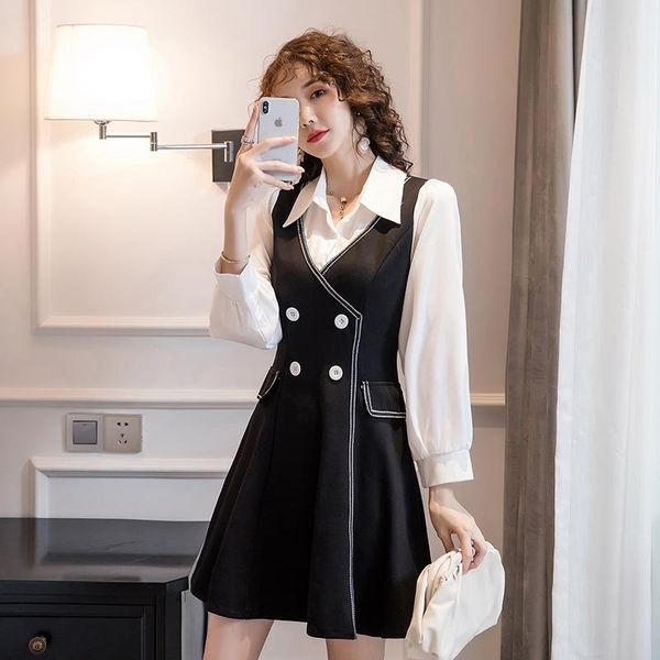 casual dresses chic fake two piece office dress black patchwork slim mini turn-down collar long sleeve elegant bc10, Black;gray
casual dresses chic fake two piece office dress black patchwork slim mini turn-down collar long sleeve elegant bc10, Black;gray