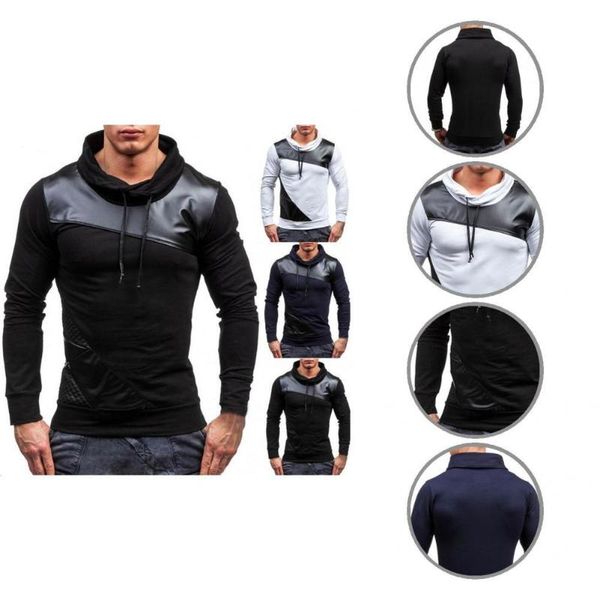 men's sweaters pullover faux leather high collar casual quick dry male sweatshirt for work, White;black
men's sweaters pullover faux leather high collar casual quick dry male sweatshirt for work, White;black