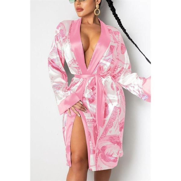 women's sleepwear dollar print satin robe trendy long sleeve silky kimono bathrobe with belt, Black;red
women's sleepwear dollar print satin robe trendy long sleeve silky kimono bathrobe with belt, Black;red