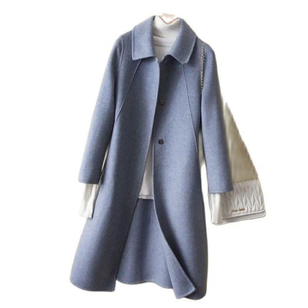 women's wool & blends autumn winter 100% coat double-sided cashmere outerwear long loose elegant office lady single-breasted clothes, Black
women's wool & blends autumn winter 100% coat double-sided cashmere outerwear long loose elegant office lady single-breasted clothes, Black