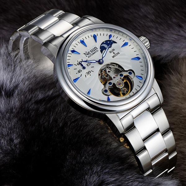 wristwatches nesun brand luminous business automatic mechanical watch waterproof hollow men's moon phase watches relogio masculino, Slivery;brown
wristwatches nesun brand luminous business automatic mechanical watch waterproof hollow men's moon phase watches relogio masculino, Slivery;brown