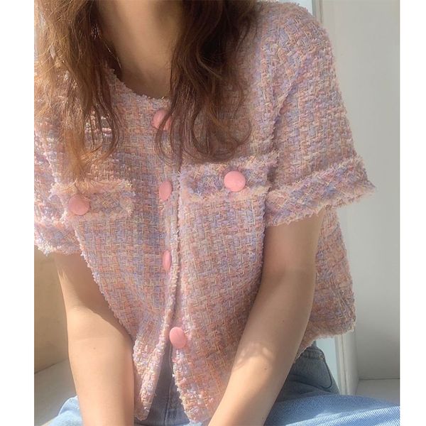 women's knits & tees korean chic summer cardigan french neck burr design button loose pocket tweed jacket xdo3, White
women's knits & tees korean chic summer cardigan french neck burr design button loose pocket tweed jacket xdo3, White