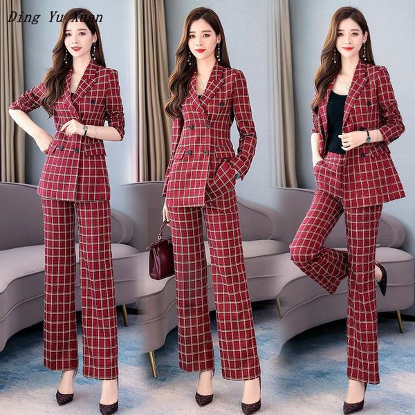 temperament elegant red plaid women office work suits double breasted blazer jacket and wide leg pant 2 piece set suite women's two pan, White
temperament elegant red plaid women office work suits double breasted blazer jacket and wide leg pant 2 piece set suite women's two pan, White