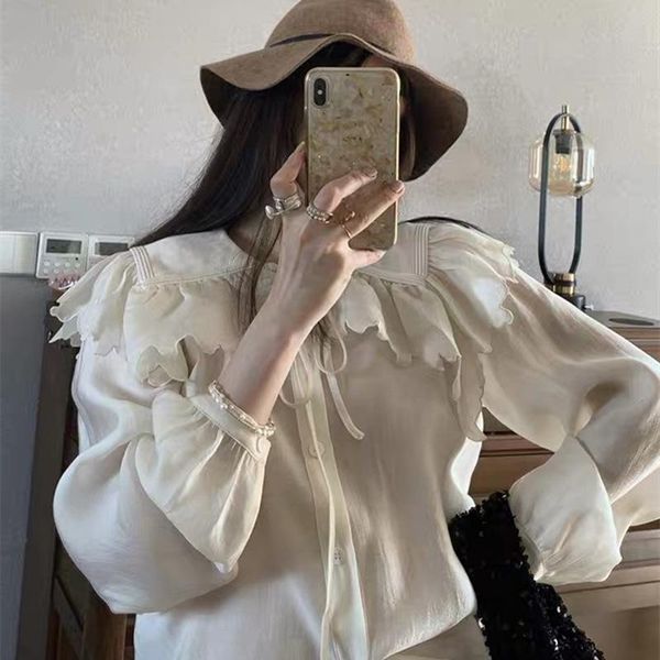 women's polos long-sleeved shirt ruffle collar sweet shirts tencel blouse feminine blouses women long sleeve camisa, White
women's polos long-sleeved shirt ruffle collar sweet shirts tencel blouse feminine blouses women long sleeve camisa, White