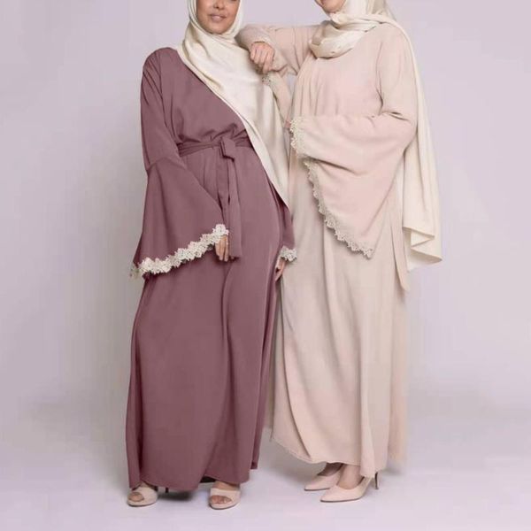 ethnic clothing muslim dress womens casual solid lace stitching flared sleeve abaya islamic arab kaftan with belt vestidos, Red
ethnic clothing muslim dress womens casual solid lace stitching flared sleeve abaya islamic arab kaftan with belt vestidos, Red