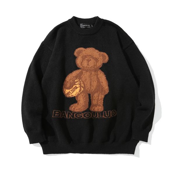 sweater knit cartoon bear jacquard t shirt men's ins street fashion brand bf lazy trend loose pullover, White;black
sweater knit cartoon bear jacquard t shirt men's ins street fashion brand bf lazy trend loose pullover, White;black