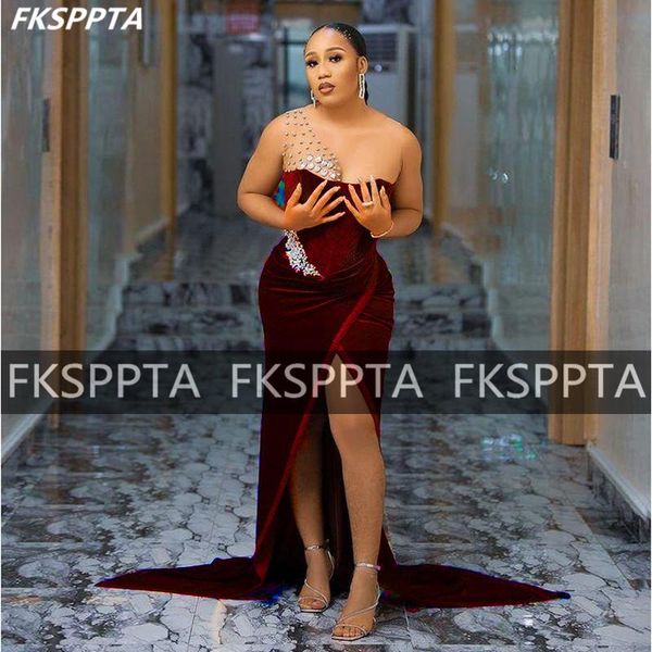 party dresses exquisite burgundy velvet prom for black girls one shoulder front slit shiny silver crystals long evening gowns, White;black
party dresses exquisite burgundy velvet prom for black girls one shoulder front slit shiny silver crystals long evening gowns, White;black