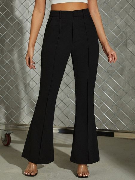 solid flare leg pants p4kn#, Black;white 
solid flare leg pants p4kn#, Black;white