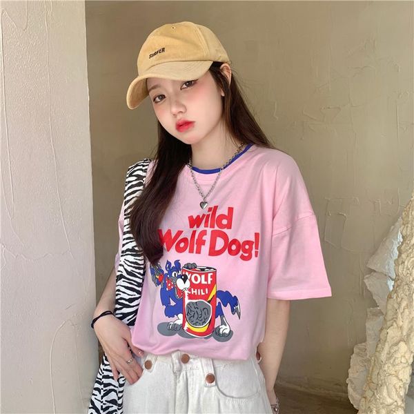 hit color round neck cartoon print strange girl all-match loose short-sleeved t-shirt women's, White
hit color round neck cartoon print strange girl all-match loose short-sleeved t-shirt women's, White