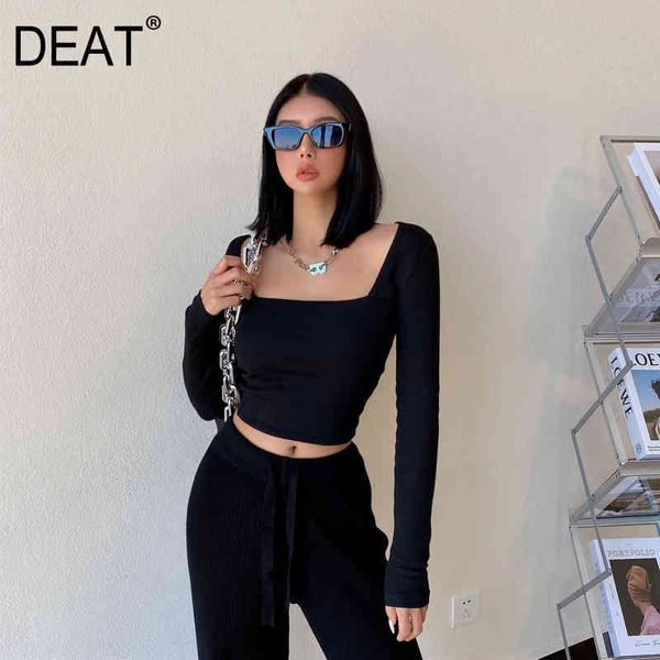 women black multicolor gray skinny short t-shirt square neck long sleeve fashion tide spring summer gx53 210421, White
women black multicolor gray skinny short t-shirt square neck long sleeve fashion tide spring summer gx53 210421, White