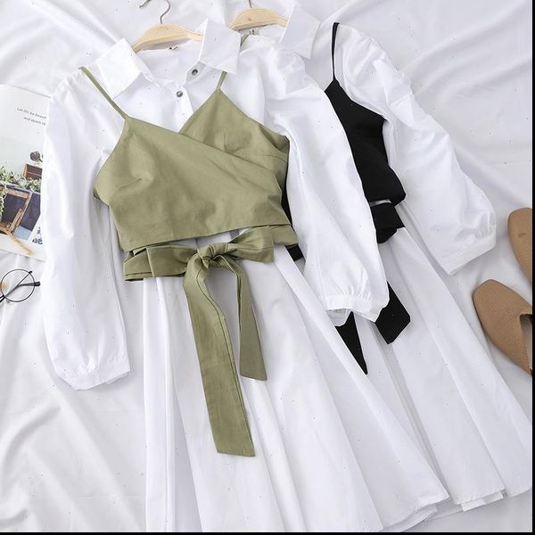 womens dresses style bandage tube strap medium and long solid color sleeved shirt dress two piece suit women, Black;gray
womens dresses style bandage tube strap medium and long solid color sleeved shirt dress two piece suit women, Black;gray