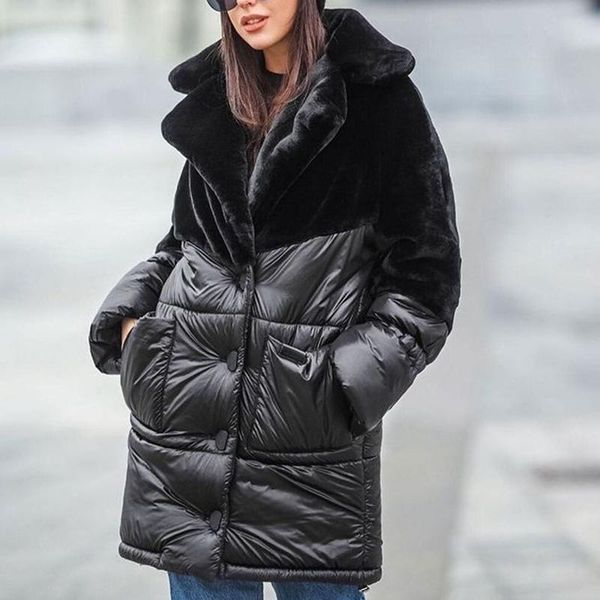 women's down & parkas novalya winter notched women fashion plush stitching coats elegant single breasted cotton jackets female ladies, Black 
women's down & parkas novalya winter notched women fashion plush stitching coats elegant single breasted cotton jackets female ladies, Black