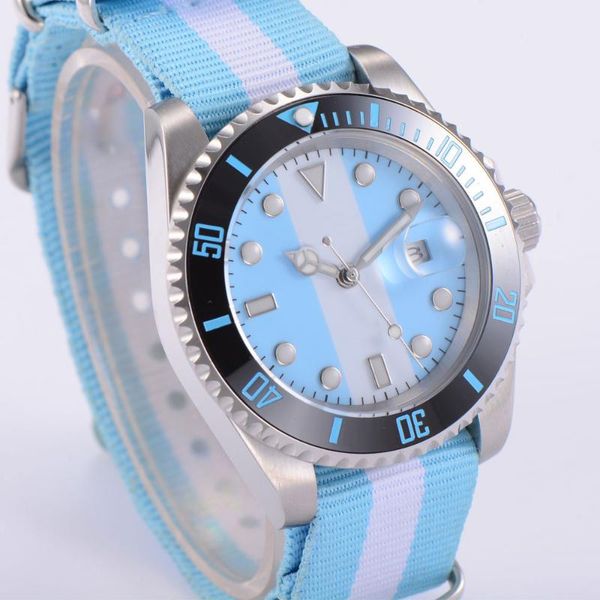 wristwatches 40mm blue white dial miyota 8215 automatic men's wristwatch sapphire glass ceramic bezel seeing case back, Slivery;brown
wristwatches 40mm blue white dial miyota 8215 automatic men's wristwatch sapphire glass ceramic bezel seeing case back, Slivery;brown