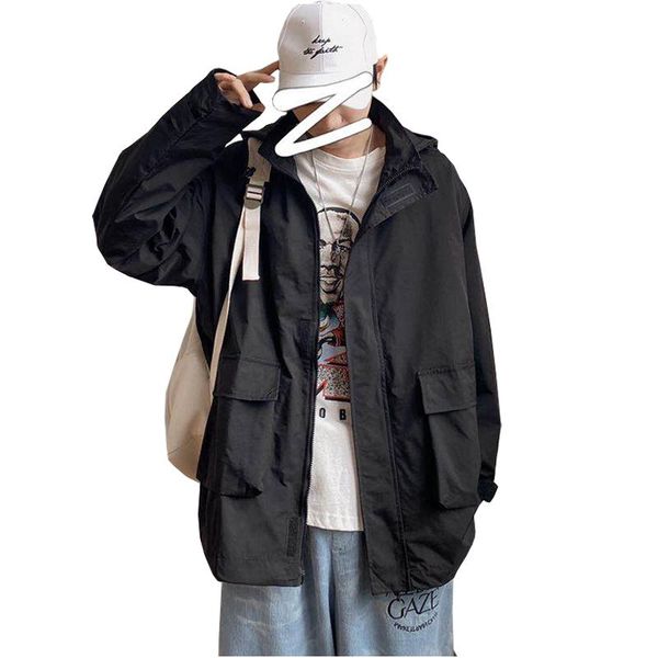 men's jackets 2021 autumn men hooded bomber jacket streetwear ribbons windbreaker male outwear, Black;brown
men's jackets 2021 autumn men hooded bomber jacket streetwear ribbons windbreaker male outwear, Black;brown
