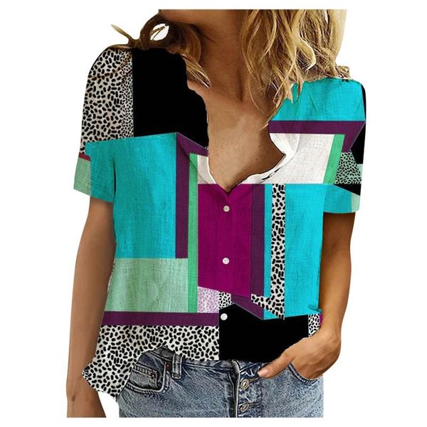 women's blouses & shirts women geometric patchwork print blouse casual loose o-neck printed short sleeve button tunic shirt blusas, White
women's blouses & shirts women geometric patchwork print blouse casual loose o-neck printed short sleeve button tunic shirt blusas, White