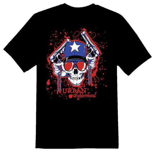urban neighborhood guns skull star black or white tee shirt, White;black
urban neighborhood guns skull star black or white tee shirt, White;black