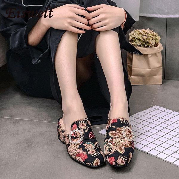 slippers eiswelt fashion retro women shoes medium heels square toe pumps embroidery crystal high comfortable, Black
slippers eiswelt fashion retro women shoes medium heels square toe pumps embroidery crystal high comfortable, Black