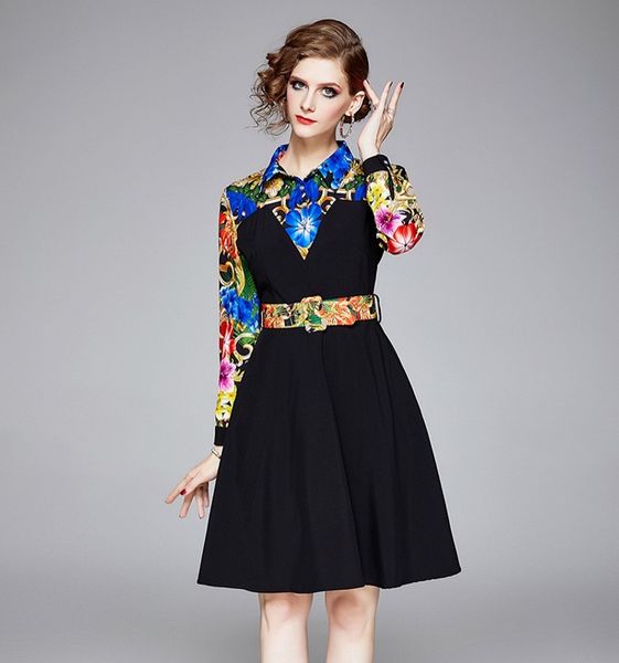 spring dress women's flowers printing black long sleeves patchwork turn down collar dress female party midi dress with belt 210514, Black;gray
spring dress women's flowers printing black long sleeves patchwork turn down collar dress female party midi dress with belt 210514, Black;gray