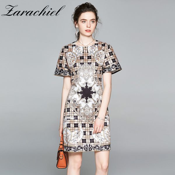fashion designer baroque retro pattern print plaid women short sleeve o-neck office work wear summer dress vestidos 210416, Black;gray
fashion designer baroque retro pattern print plaid women short sleeve o-neck office work wear summer dress vestidos 210416, Black;gray