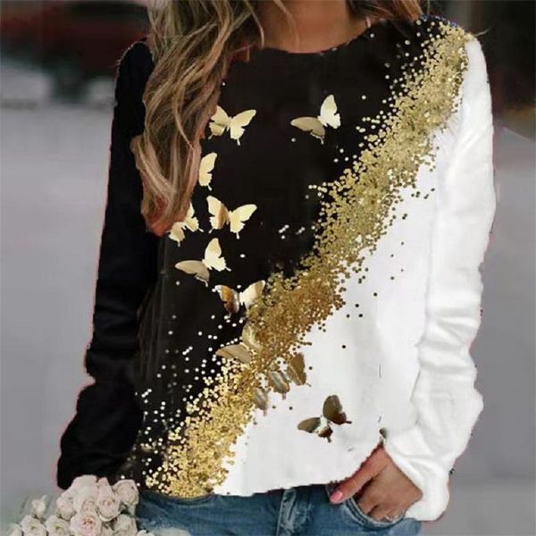 women's t-shirt autumn and winter leisure sweatshirt retro loose flower butterfly round neck long sleeve shirt female simple, White
women's t-shirt autumn and winter leisure sweatshirt retro loose flower butterfly round neck long sleeve shirt female simple, White
