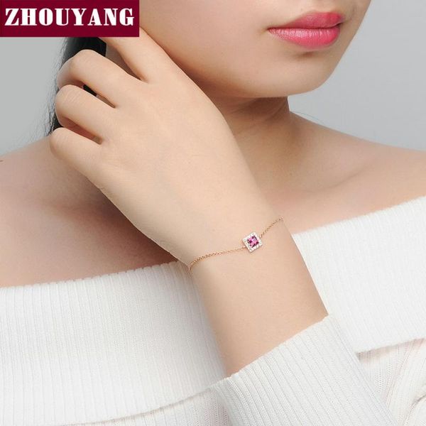 link, chain zhouyang simple square rose gold color bracelet genuine austrian crystals zyh221 zyh222, Black
link, chain zhouyang simple square rose gold color bracelet genuine austrian crystals zyh221 zyh222, Black