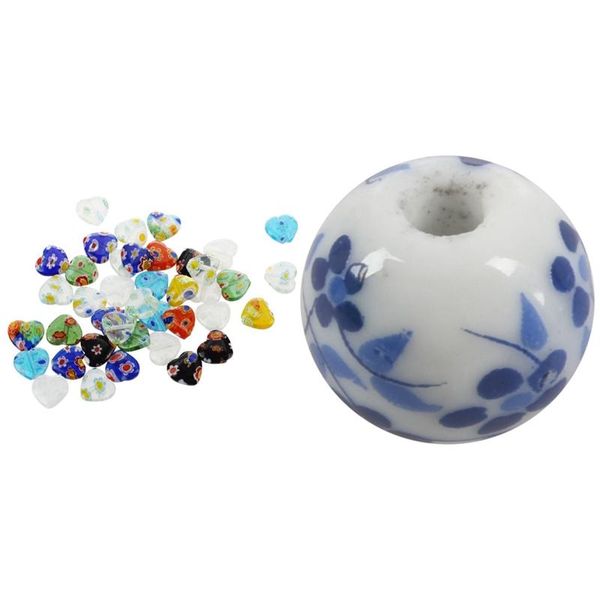 other 40pcs mix millefiori lampwork flat heart glass beads 10mm & 30x flower pattern round ceramic 12mm(4/8inch) dia