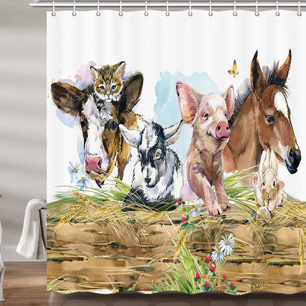 farmhouse animals shower curtains for bathroom, farm cow horse pig on barn fence bath curtain set, rustic fabric bathroom
farmhouse animals shower curtains for bathroom, farm cow horse pig on barn fence bath curtain set, rustic fabric bathroom