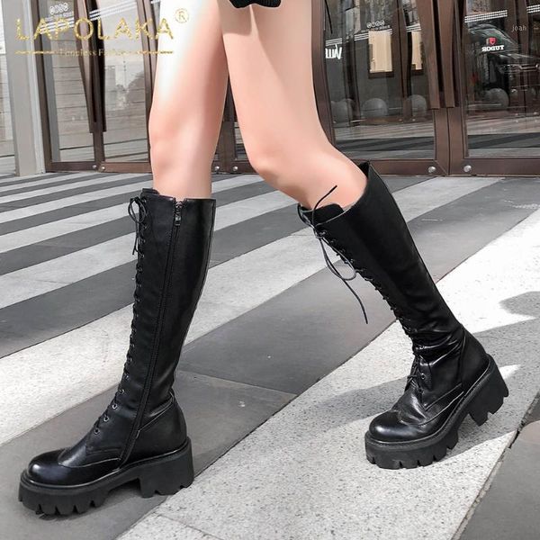 boots lapolaka fashion genuine leather knee high woman shoes zip up chunky heels platform trend female1, Black
boots lapolaka fashion genuine leather knee high woman shoes zip up chunky heels platform trend female1, Black