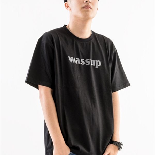 wassup short sleeve t-shirt round neck summer trend simple print solid semi base shirt loose men's and women's wear lovers, White;black
wassup short sleeve t-shirt round neck summer trend simple print solid semi base shirt loose men's and women's wear lovers, White;black