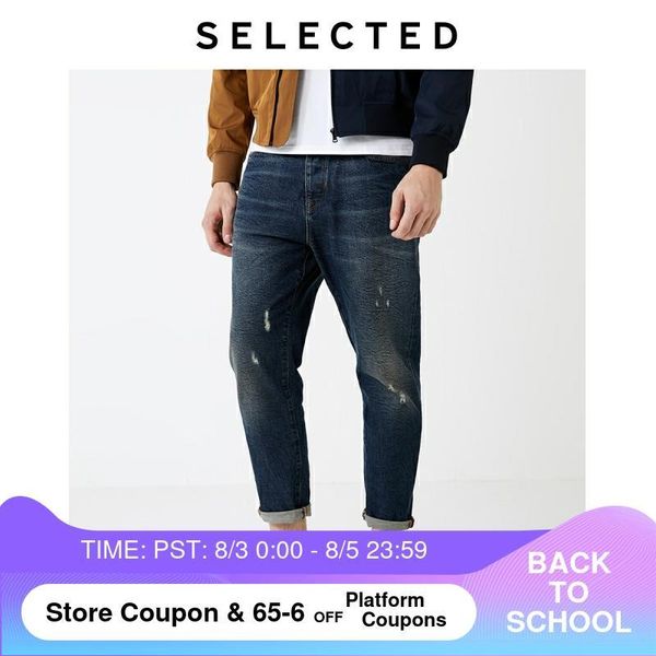 men's cotton italian fabric denim pants ripped crop jeans i|419332533, Blue