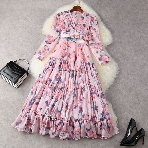 2021 spring summer long sleeve v neck pink floral print chiffon belted panelled buttons mid-calf dress elegant casual dresses 21a062046, Black;gray
2021 spring summer long sleeve v neck pink floral print chiffon belted panelled buttons mid-calf dress elegant casual dresses 21a062046, Black;gray