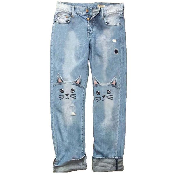 women's jeans cat embroidered loose women straight leg high waist irregular denim female mom wide streetwear ladies trousers, Blue
women's jeans cat embroidered loose women straight leg high waist irregular denim female mom wide streetwear ladies trousers, Blue