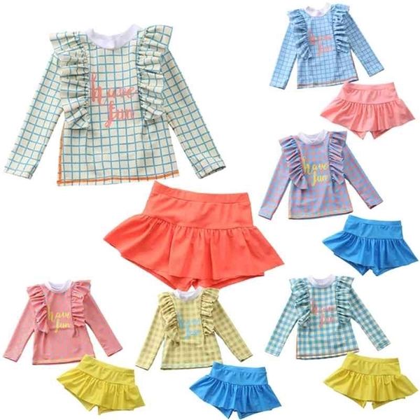 children's swimwear grid baby bathing suit 2 pcs cute long dleeve ruffle swimming suits for girls toddler kids beach wear 210417, Blue
children's swimwear grid baby bathing suit 2 pcs cute long dleeve ruffle swimming suits for girls toddler kids beach wear 210417, Blue