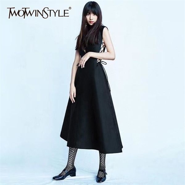 bandage lace up black dress for women lapel sleeveless high waist ruched elegant dresses female fashion style 210520, Black;gray
bandage lace up black dress for women lapel sleeveless high waist ruched elegant dresses female fashion style 210520, Black;gray
