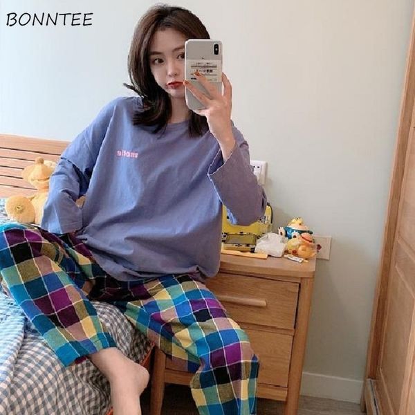 pajama sets women chic plaid simple casual soft long sleeve spring fall lady sleepwear daily ulzzang popular female homewear pjs, Black;red
pajama sets women chic plaid simple casual soft long sleeve spring fall lady sleepwear daily ulzzang popular female homewear pjs, Black;red