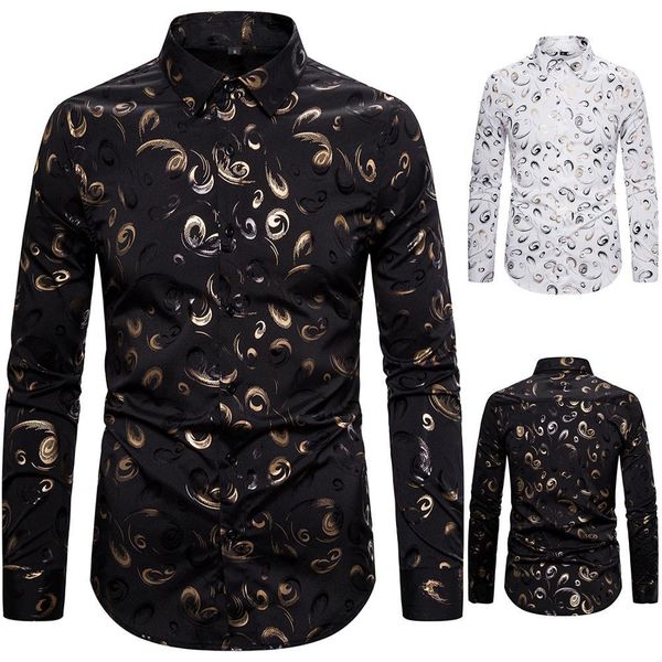 Male long turn down collar elastic print cardigan simplicity like thin shirt, White;black 
Male long turn down collar elastic print cardigan simplicity like thin shirt, White;black