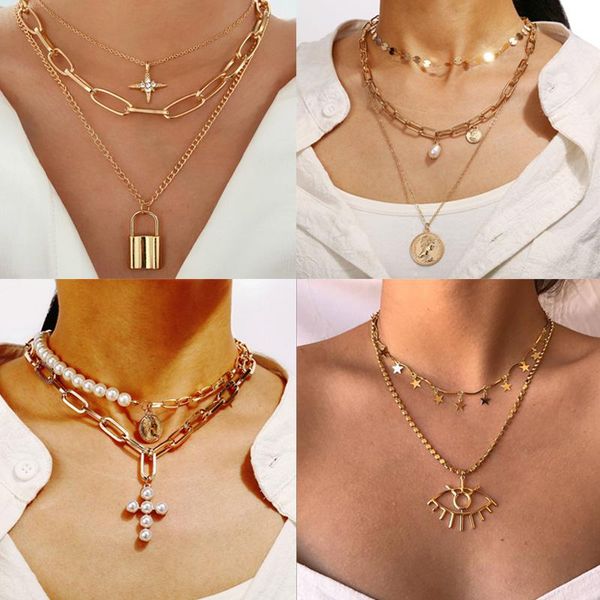 chains bohemian fashion jewelry necklace gothic statement eight-pointed star multilayer for women wholesale, Silver
chains bohemian fashion jewelry necklace gothic statement eight-pointed star multilayer for women wholesale, Silver
