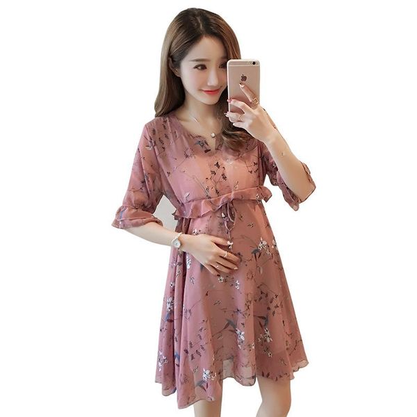 maternity dresses pink dress chiffon pattern flowers summer pregnant with half sleeves mom clothing adjustable, White
maternity dresses pink dress chiffon pattern flowers summer pregnant with half sleeves mom clothing adjustable, White