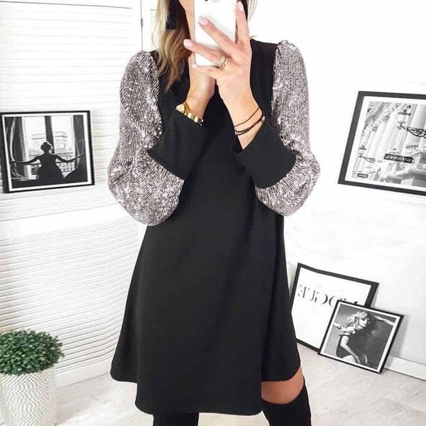 casual dresses women's fashion round neck stitching sequined long sleeve dress fashionable black elegant, Black;gray
casual dresses women's fashion round neck stitching sequined long sleeve dress fashionable black elegant, Black;gray